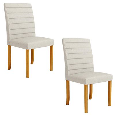 Kit 2 Cadeiras de Sala de Jantar Estofadas Veiga Madeira Maciça Linho Off White G78 - Gran Belo