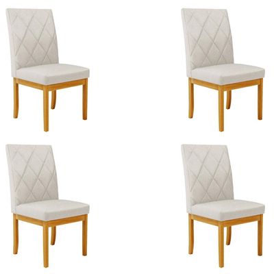 Kit 4 Cadeiras de Sala de Jantar Estofadas Gomes Madeira Maciça Linho Off White G78 - Gran Belo