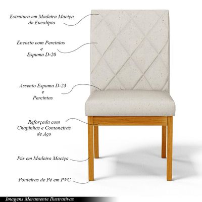 Kit 4 Cadeiras de Sala de Jantar Estofadas Gomes Madeira Maciça Linho Off White G78 - Gran Belo