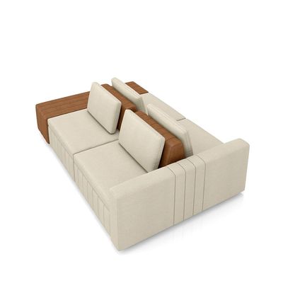 Sofá Ilha com Encosto e Almofadas Móveis Olimpo 265cm Modulado Linho/PU Bege/Caramelo G45 - Gran Belo