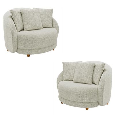 Kit 2 Poltronas Decorativas Base Fixa Galáxia com Almofadas Boucle Off White G45 - Gran Belo