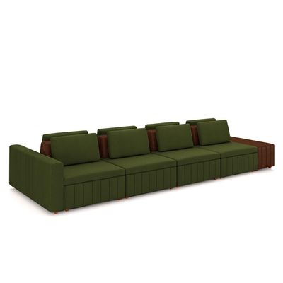 Sofá Ilha com Encosto e Almofadas Móveis Olimpo 425cm Modulado Linho/PU Verde/Marrom G45 - Gran Belo