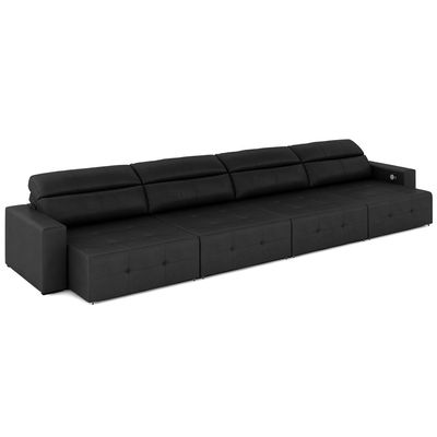 Sofá Retrátil 8 Lugares 524cm 4 Módulos Nero com USB Couro Preto G52 - Gran Belo