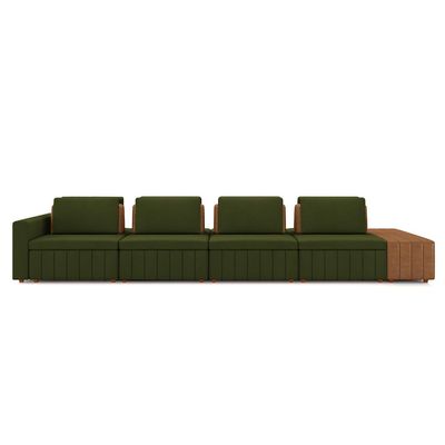 Sofá Ilha com Encosto e Almofadas Móveis Olimpo 505cm Modulado Linho/PU Verde/Caramelo G45 - Gran Belo