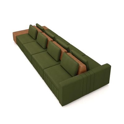 Sofá Ilha com Encosto e Almofadas Móveis Olimpo 505cm Modulado Linho/PU Verde/Caramelo G45 - Gran Belo