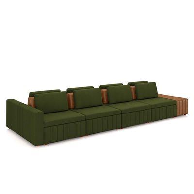 Sofá Ilha com Encosto e Almofadas Móveis Olimpo 505cm Modulado Linho/PU Verde/Caramelo G45 - Gran Belo