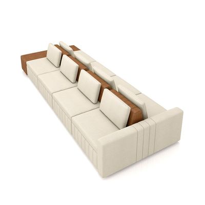 Sofá Ilha com Encosto e Almofadas Móveis Olimpo 425cm Modulado Linho/PU Bege/Caramelo G45 - Gran Belo