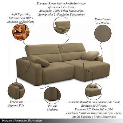 Sofá Decorativo Sala de Estar Ícaro 3 Lugares 220cm Reclinável e Retrátil Bouclê Castor
