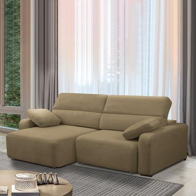 Sofá Decorativo Sala de Estar Ícaro 3 Lugares 220cm Reclinável e Retrátil Bouclê Castor