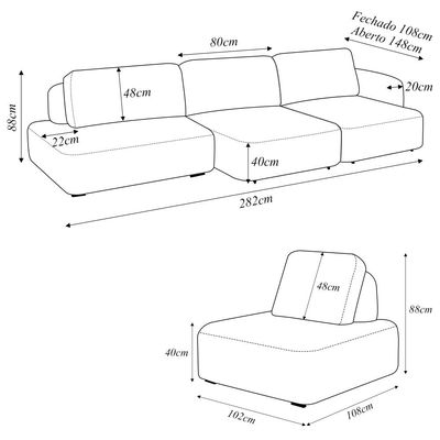 Conjunto Sala de Estar 1 Sofá Retrátil Modulado 372cm e 2 Poltronas Santiago Bouclê Bege G89 - Gran Belo