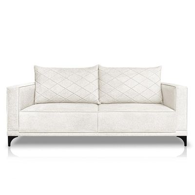 Sofá Living 2 Lugares com Pés de Ferro Almofadas Soltas 180cm Neso Bouclê Off White G63 - Gran belo