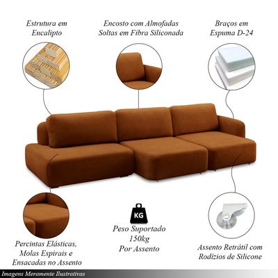 Sofá Decorativo Santiago 6 Lugares 402cm Sala de Estar Retrátil Modulado Bouclê Terracota G89 - Gran Belo