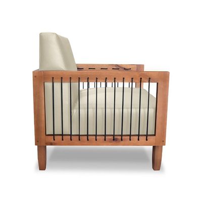 Kit 2 Poltronas Sala de Estar Pés Madeira Maciça Corda Náutica Preta 75cm Manila PU Bege G63 - Gran Belo