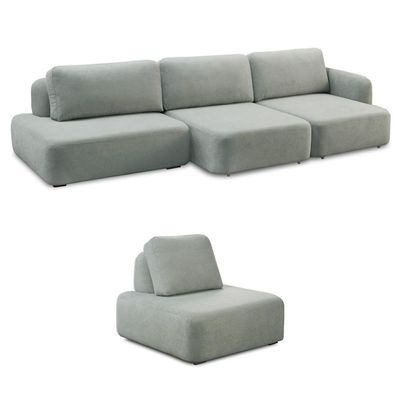 Conjunto Sala de Estar 1 Sofá Retrátil Modulado 372cm e 1 Poltrona Santiago Bouclê Cinza G89 - Gran Belo