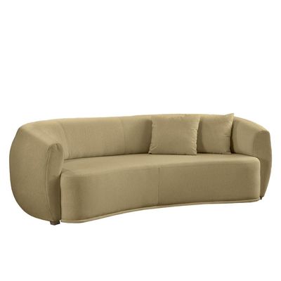 Sofá Decorativo Sala de Estar Curvo Esther 3 Lugares 210cm com Almofadas Linho Bege