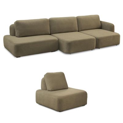 Conjunto Sala de Estar 1 Sofá Retrátil Modulado 282cm e 1 Poltrona Santiago Bouclê Castor G89 - Gran Belo