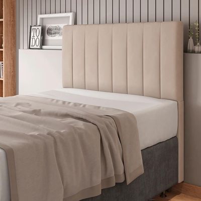 Cabeceira Decorativa Udine Casal 140cm Veludo Bege - Gran Belo