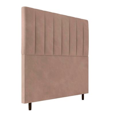Cabeceira Decorativa Udine Casal 140cm Veludo Bege - Gran Belo