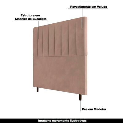 Cabeceira Decorativa Udine Casal 160cm Veludo Bege - Gran Belo