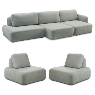 Conjunto Sala de Estar 1 Sofá Retrátil Modulado 402cm e 2 Poltronas Santiago Bouclê Cinza G89 - Gran Belo