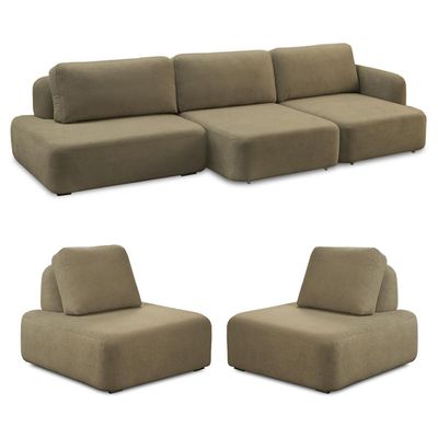Conjunto Sala de Estar 1 Sofá Retrátil Modulado 342cm e 2 Poltronas Santiago Bouclê Castor G89 - Gran Belo