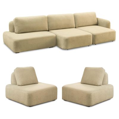 Conjunto Sala de Estar 1 Sofá Retrátil Modulado 282cm e 2 Poltronas Santiago Bouclê Bege G89 - Gran Belo