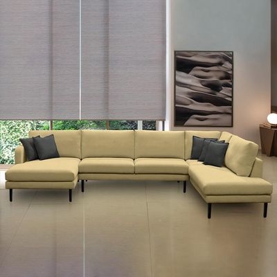 Sofá Decorativo Sala de Estar Osaka 430cm Modulado em U com Almofadas Pés em Madeira Linho Bege