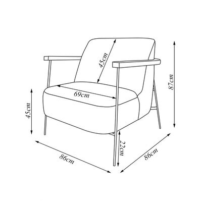 Kit 2 Poltronas Sala de Estar Pés em Ferro Preto Braço Madeira Maciça 86cm Thane Bouclê Preto G63 - Gran Belo