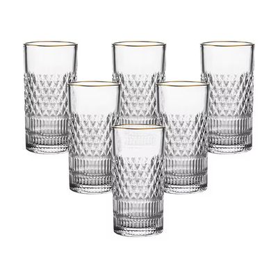 Jogo de Copos Altos Esplanada 350ml com Borda Dourada em Cristal Ecológico 6 Peças LHermitage n/a