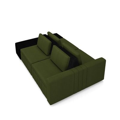 Sofá Ilha com Encosto e Almofadas Móveis Olimpo 285cm Modulado Linho/PU Verde/Preto G45 - Gran Belo