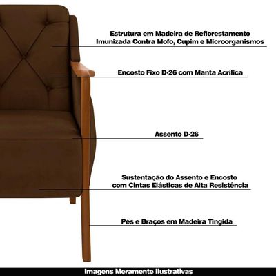Poltrona Decorativa Braços em Madeira Hand Veludo Marrom - Gran Belo