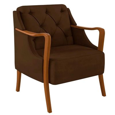 Poltrona Decorativa Braços em Madeira Hand Veludo Marrom - Gran Belo