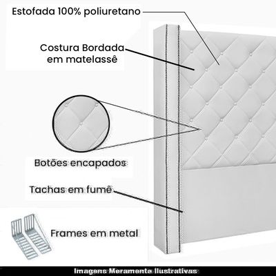 Cabeceira Decorativa Queen Size 1,84M Loewe PU Branco - Gran Belo