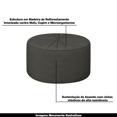 Kit 2 Puffs Decorativos Sala De Estar Round Veludo Cinza - Gran Belo