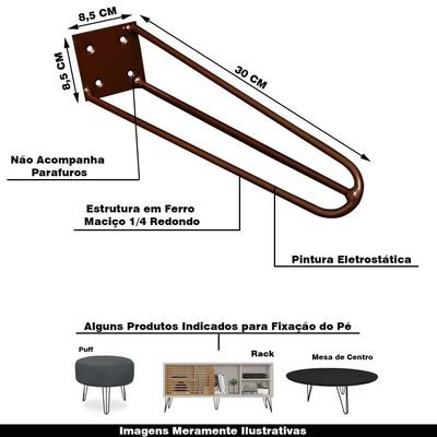 Kit 10 Pés de Metal 30 CM Hairpin Legs Mesa de Canto Rack e Puffs Bronze