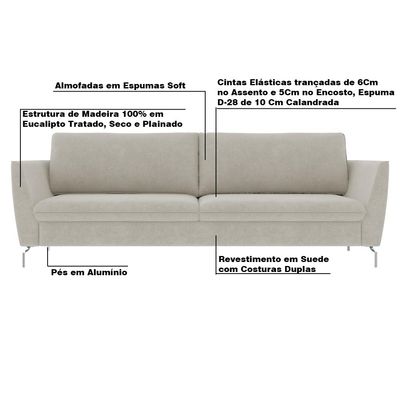 Sofá Decorativo Sala de Estar 210cm Olívia Suede Bege - Gran Belo