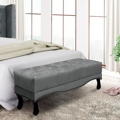 Recamier Decorativo 195cm Loewe Veludo Pés de Madeira Cinza - Gran Belo