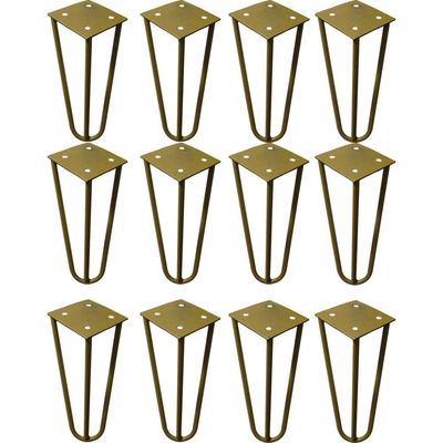 Kit 12 Pés de Metal 15 CM Hairpin Legs Mesas de Centro Puffs Dourado