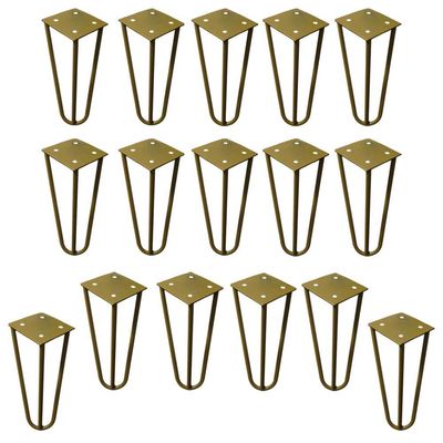 Kit 16 Pés de Metal 15 CM Hairpin Legs Mesas de Centro Puffs Dourado