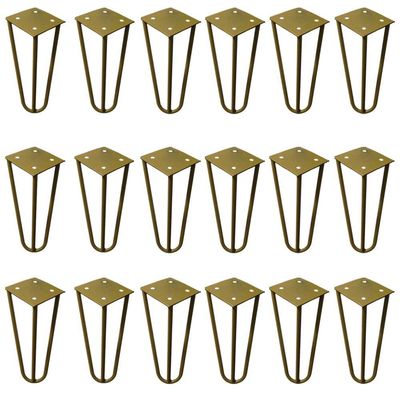 Kit 18 Pés de Metal 15 CM Hairpin Legs Mesas de Centro Puffs Dourado