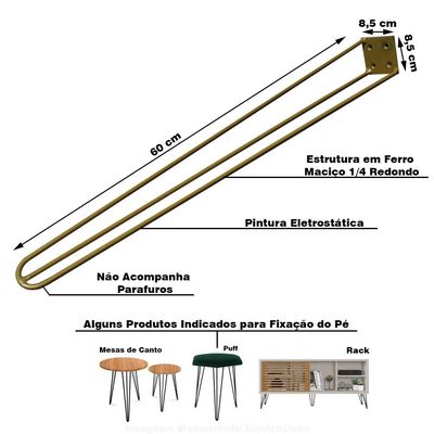 Kit 16 Pés de Metal 60 CM Hairpin Legs Mesa de Canto Dourado