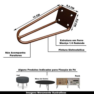 Kit 14 Pés de Metal 15 CM Hairpin Legs Mesas de Centro Puffs Bronze