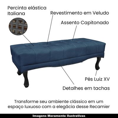 Recamier Decorativo 140cm Loewe Veludo Pés de Madeira Azul Marinho - Gran Belo