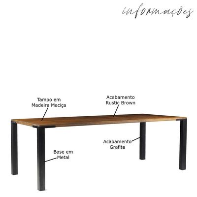 Mesa Sala de Jantar Cozinha Bladel 160cm Grafite Madeira Maciça Rustic Brown - Gran Belo