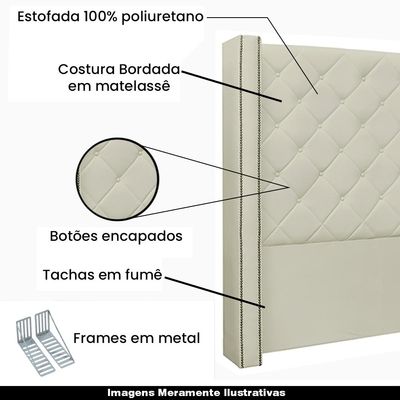 Cabeceira Decorativa Casal 1,64M Loewe PU Marfim - Gran Belo