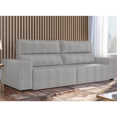 Sofá Retrátil 214 cm Sala de Estar Leonel Suede Cinza - Gran Belo