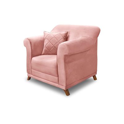 Poltrona Decorativa com 1 Almofada Armstrong Veludo Rosa - Gran Belo