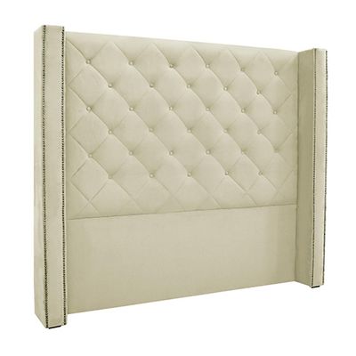 Cabeceira Decorativa Queen Size 1,84M Loewe Veludo Bege - Gran Belo