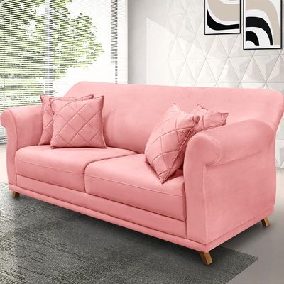 Sofá Decorativo 160cm 2 Lugares com 4 Almofadas Armstrong Veludo Rosa - Gran Belo