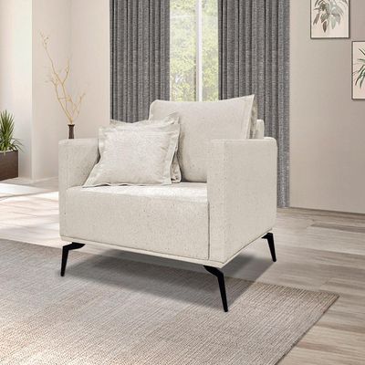 Kit 2 Poltronas Decorativas Pés em Aço Stagno Linho Off White Rústico - Gran Belo